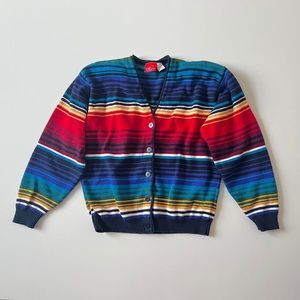 Vintage rainbow striped oversized chunky knit cardigan